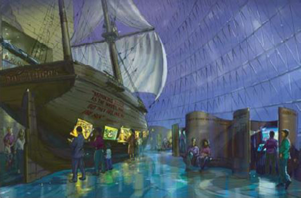 Full-scale replica of slave ship interpreted in the atrium